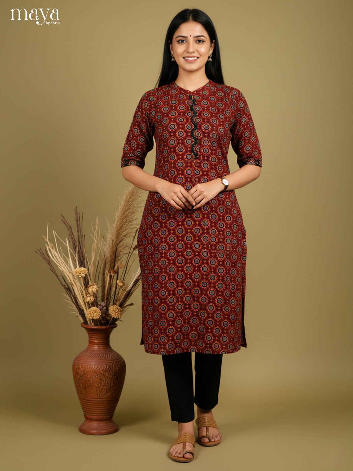 Elegant Maroon ajrakh printed Readymade Kurti -MEB27014