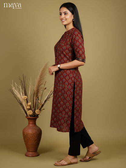 Elegant Maroon ajrakh printed Readymade Kurti -MEB27014