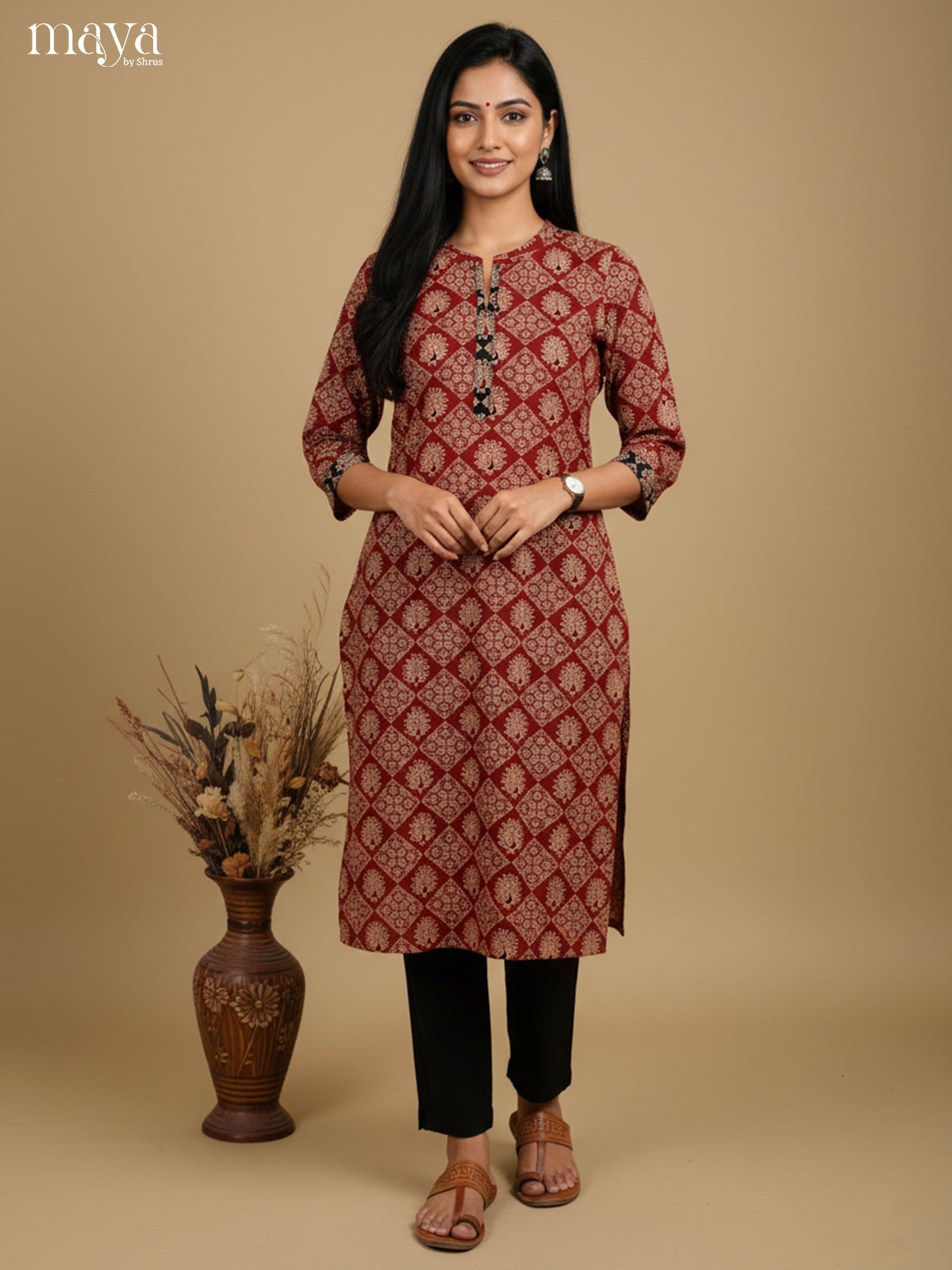 Beautiful Maroon ajrakh printed Readymade Kurti -MEB27017