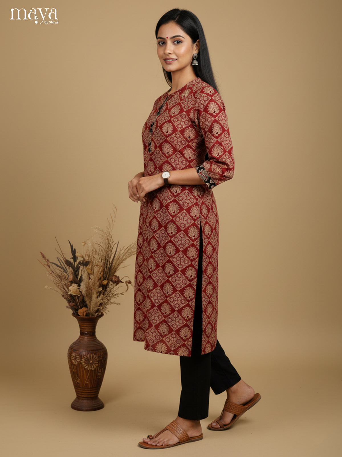 Beautiful Maroon ajrakh printed Readymade Kurti -MEB27017
