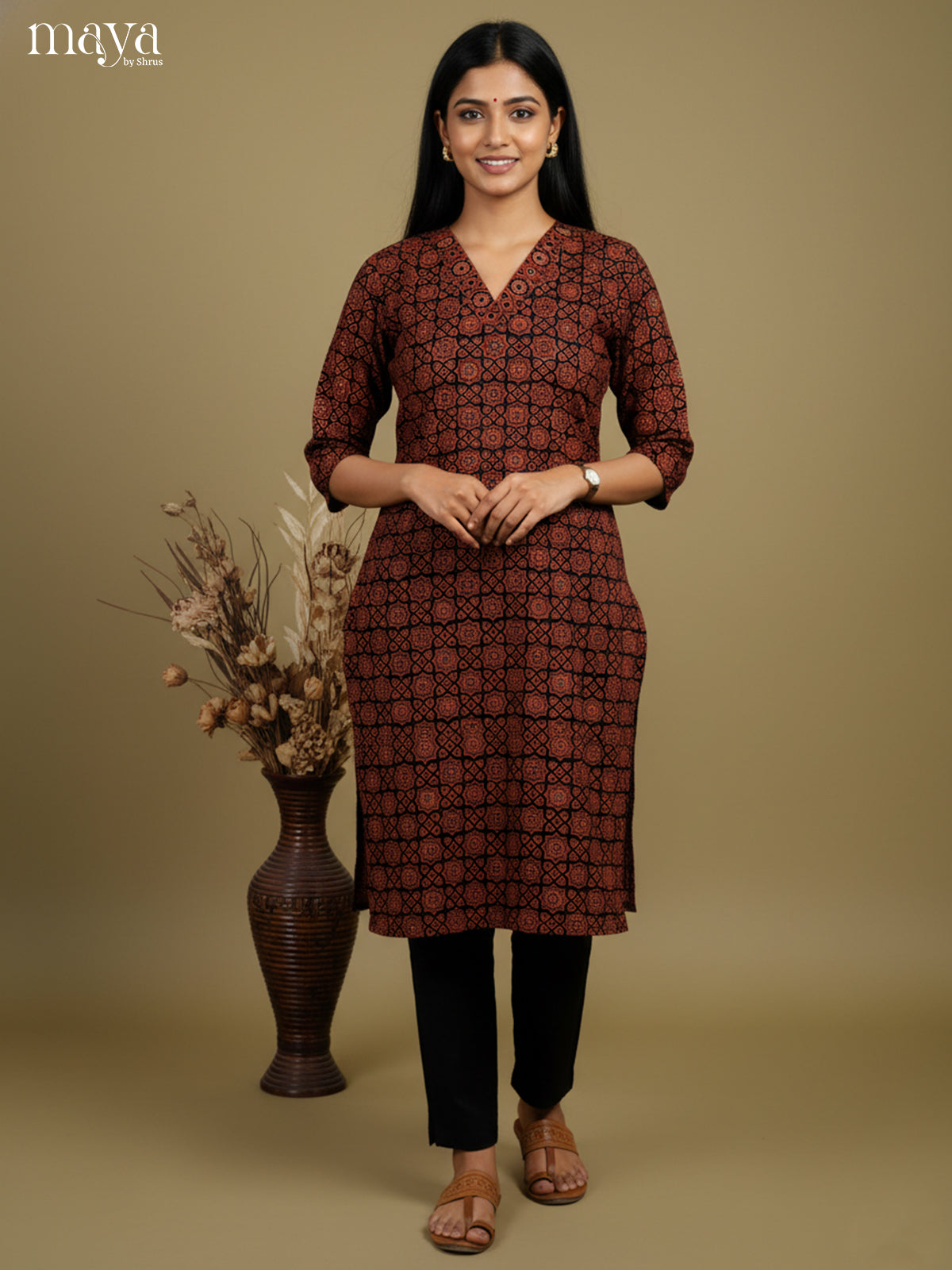 Classic Maroon Ajrakh printed Readymade Kurti - MEB27020