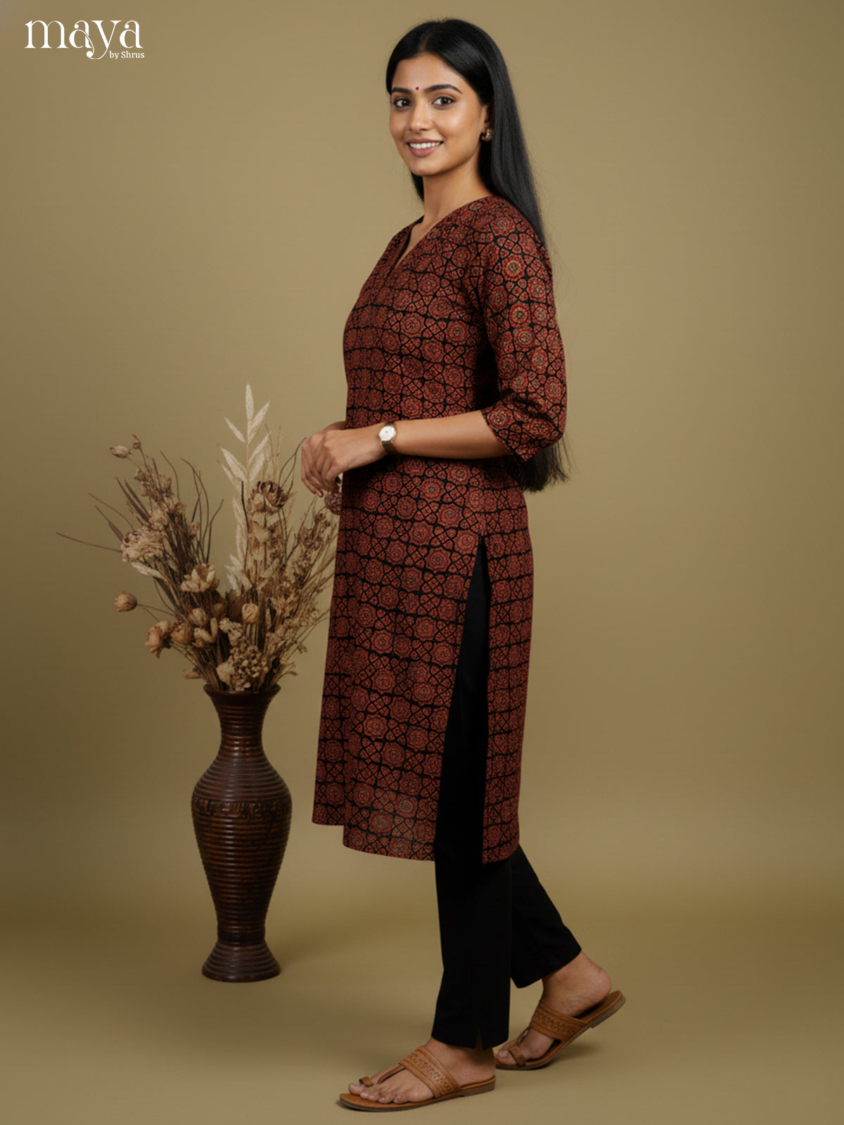 Classic Maroon Ajrakh printed Readymade Kurti - MEB27020