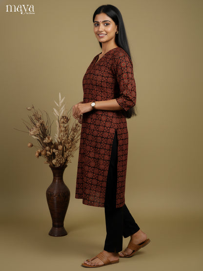 Classic Maroon Ajrakh printed Readymade Kurti - MEB27020