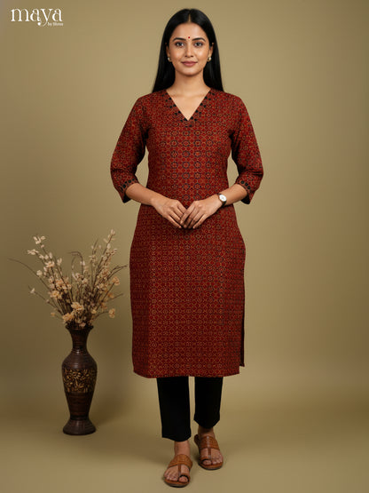 Classic Maroon Ajrakh printed Readymade Kurti-MEB27023