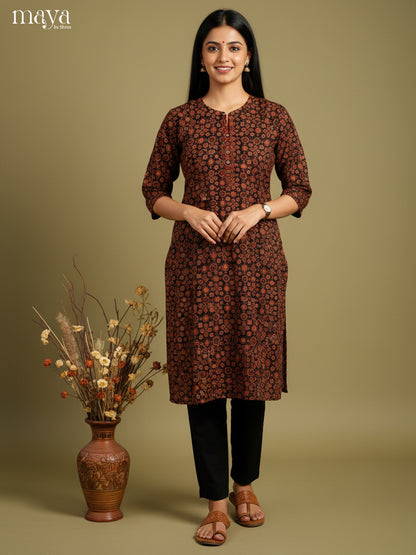 Black & Brown Ajrakh printed Readymade Kurti-MEB27026
