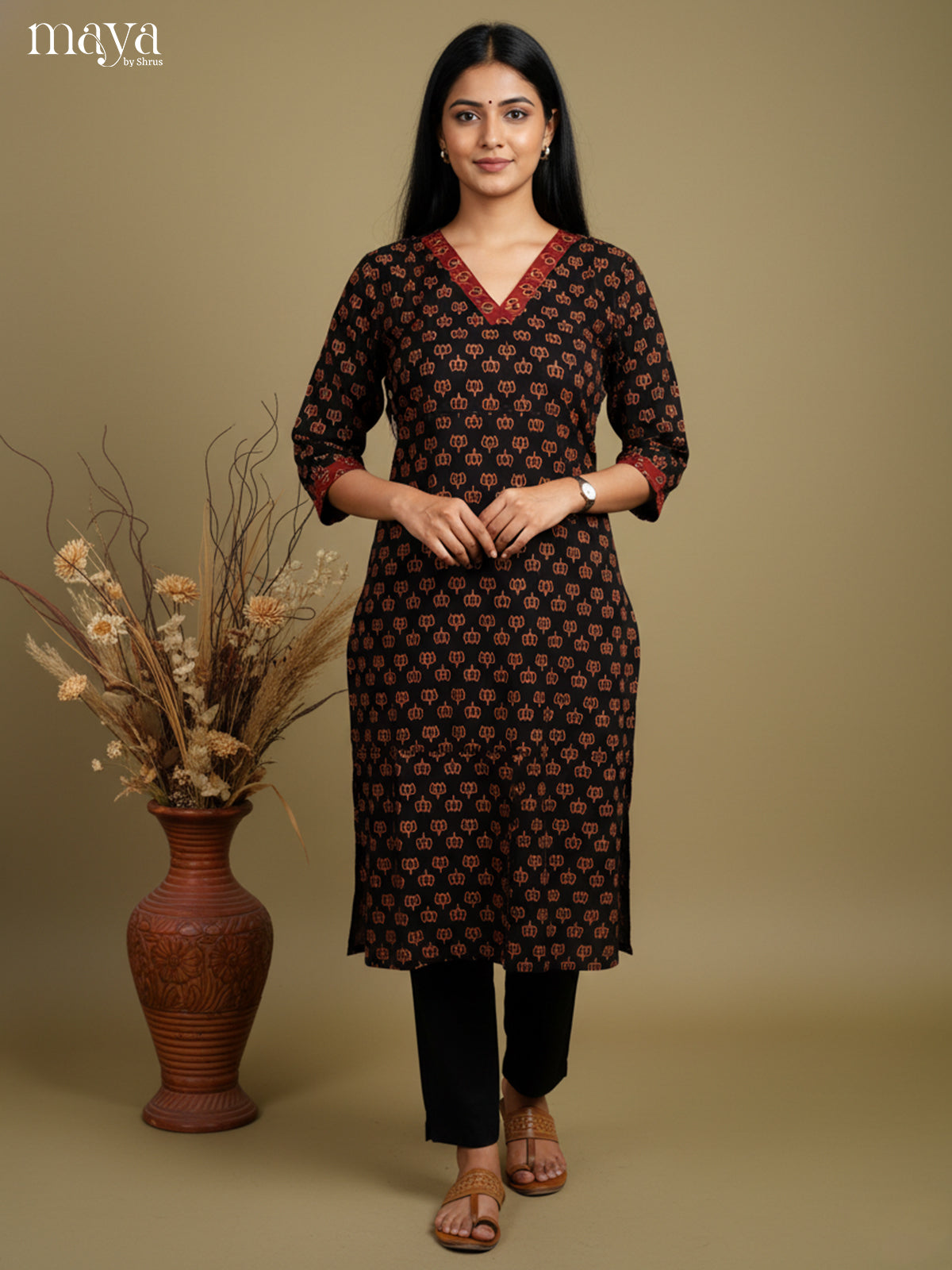 Vibrant Black ajrakh printed  Readymade Kurti-MEB27027