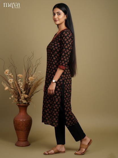 Vibrant Black ajrakh printed  Readymade Kurti-MEB27027