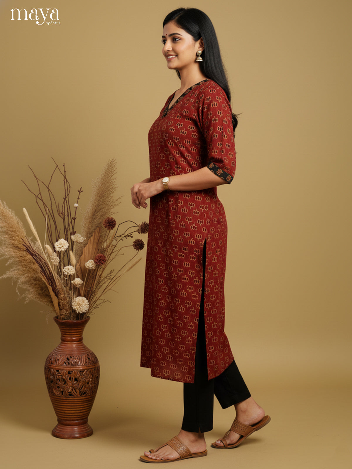 Stylish red Ajrakh printed Readymade Kurti - MEB27028