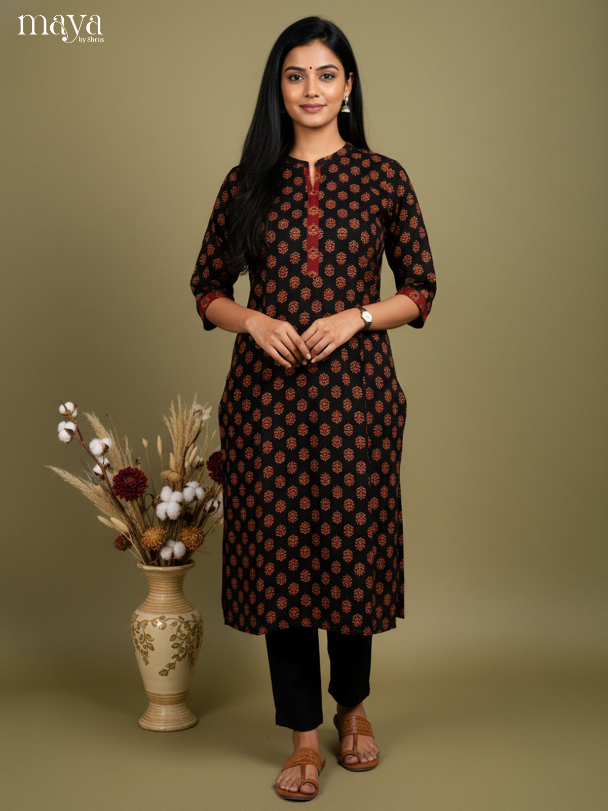 Trendy Black Ajrakh Printed  Readymade Kurti - MEB27029