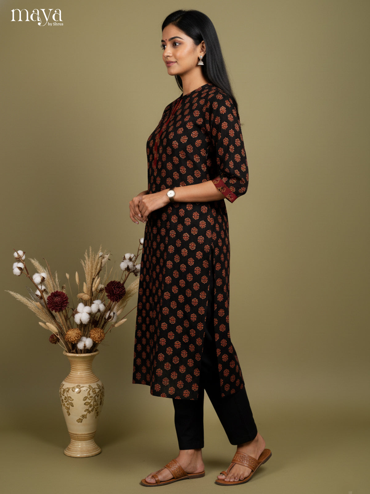 Trendy Black Ajrakh Printed  Readymade Kurti - MEB27029