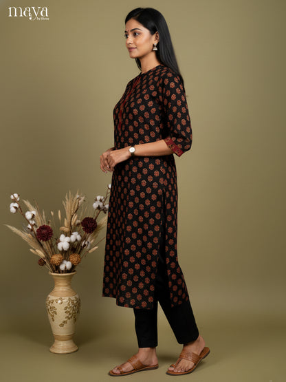 Trendy Black Ajrakh Printed  Readymade Kurti - MEB27029