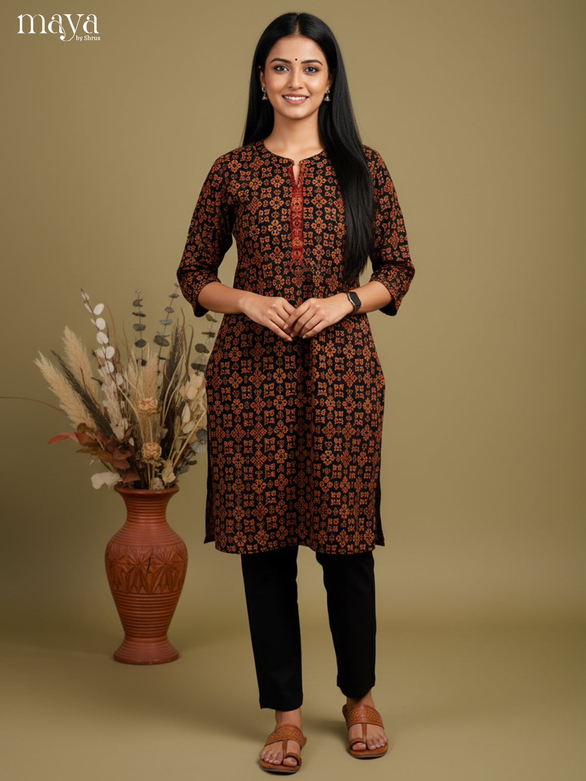 Beautiful Black Ajrakh printed Readymade Kurti - MEB27030