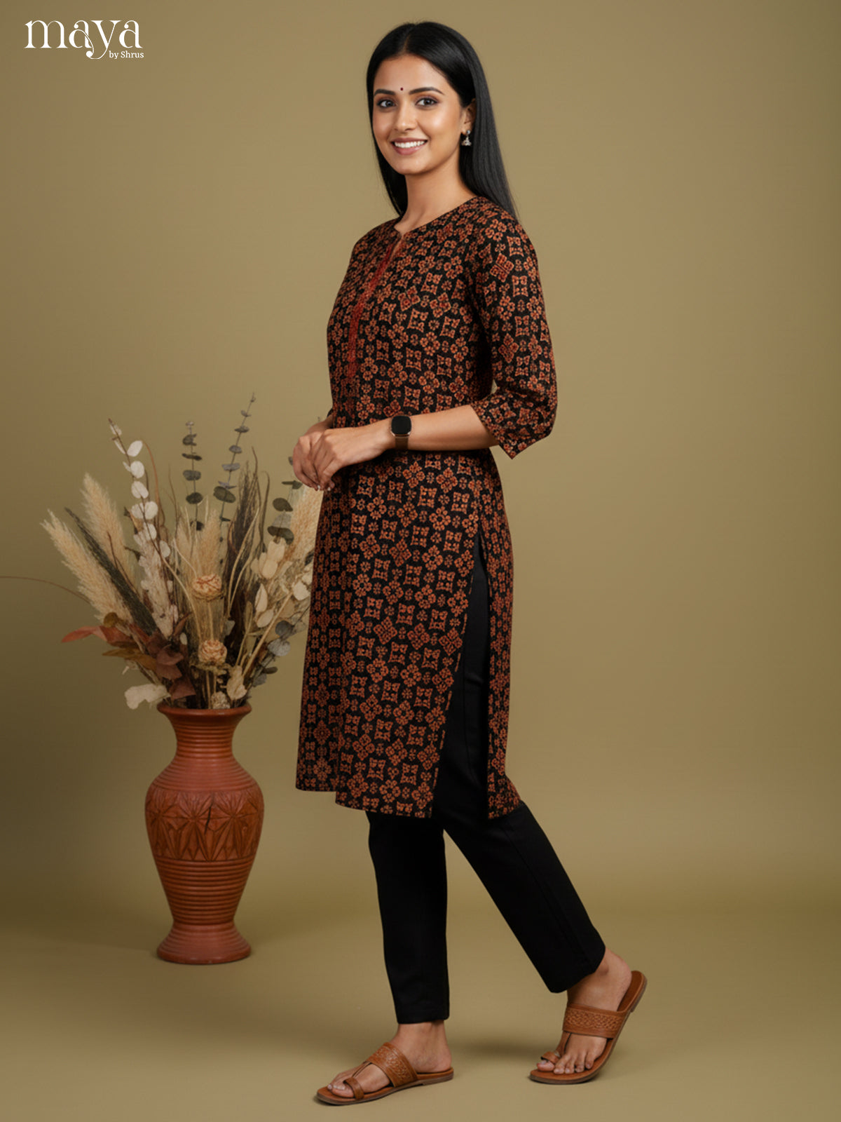 Beautiful Black Ajrakh printed Readymade Kurti - MEB27030