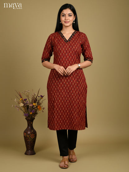 Classy Red Ajrakh printed Readymade Kurti - MEB27032