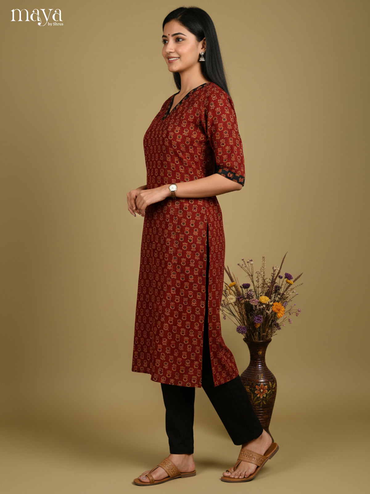 Classy Red Ajrakh printed Readymade Kurti - MEB27032