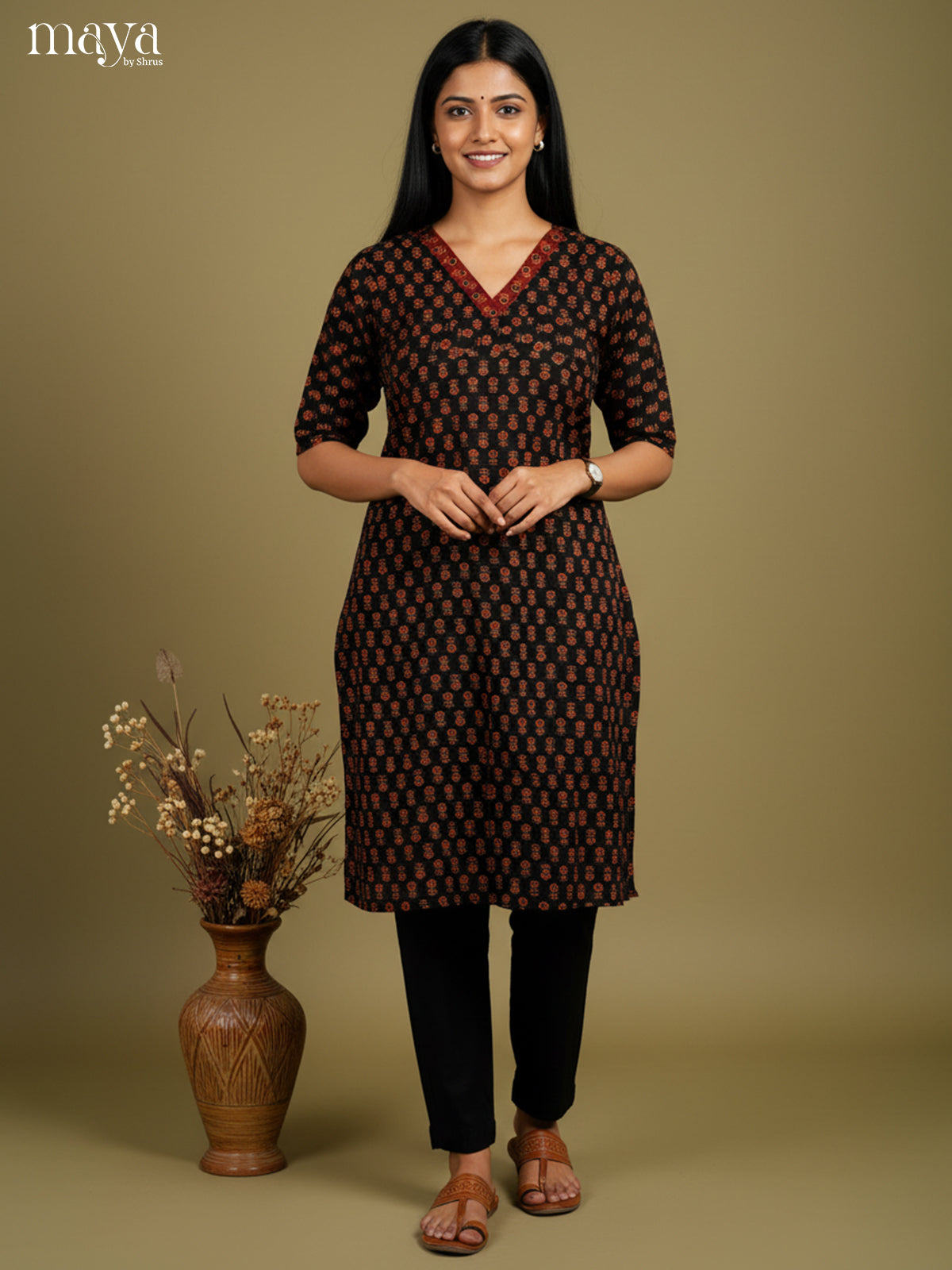 Pretty Black  ajrakh prnited Readymade Kurti- MEB27033