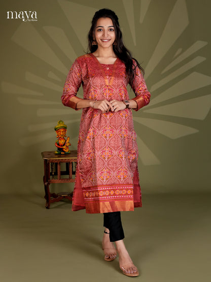 Red Semi Patola Readymade Kurti - MEB28001