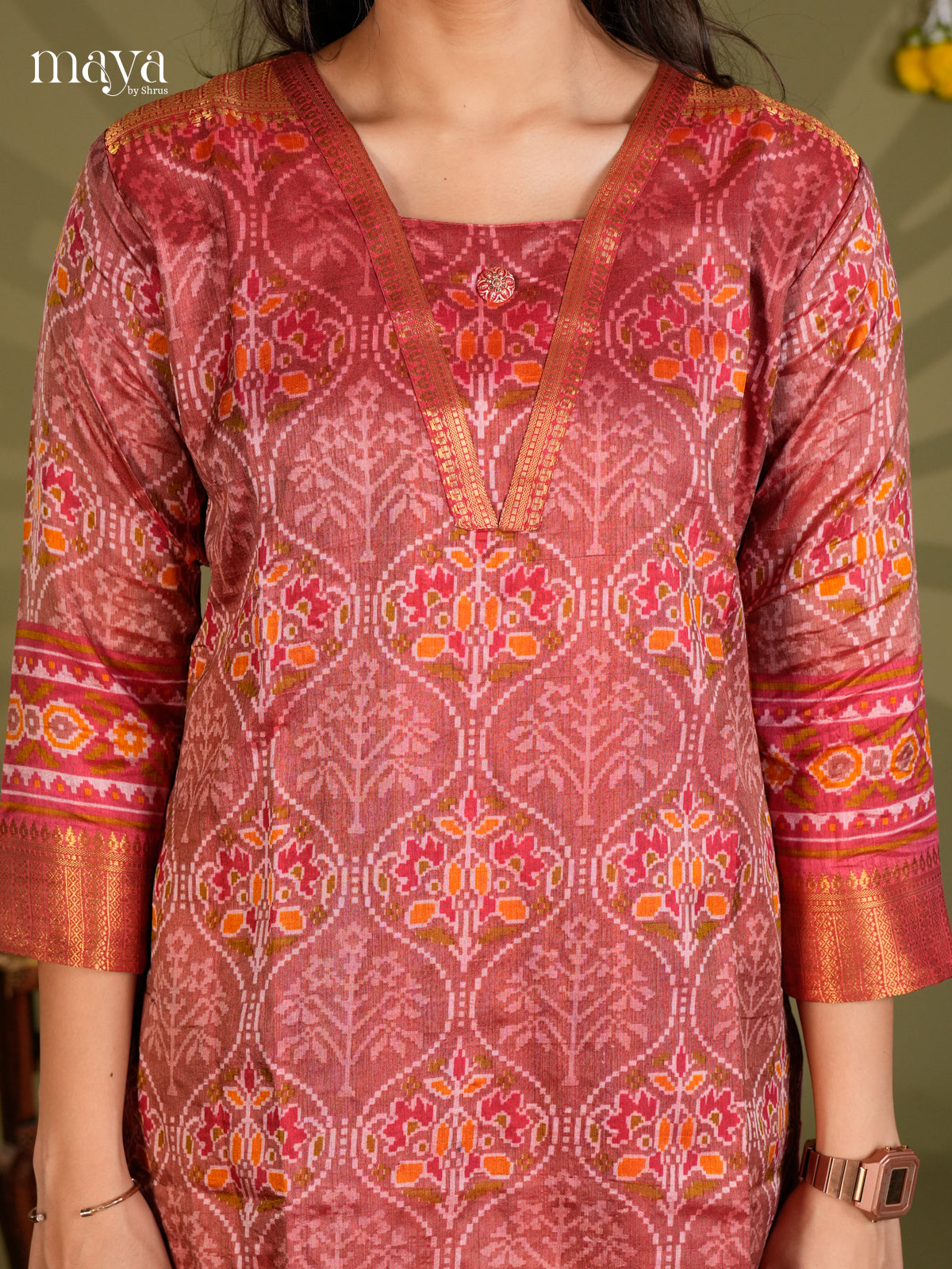 Red Semi Patola Readymade Kurti - MEB28001
