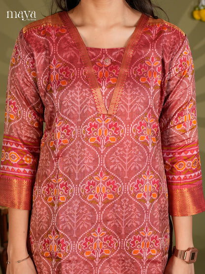 Red Semi Patola Readymade Kurti - MEB28001