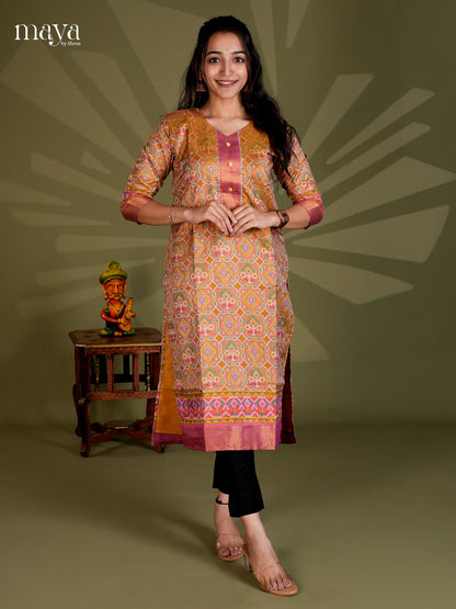 Brick & Purple Semi Patola Readymade Kurti - MEB28003