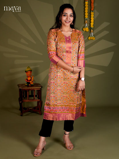 Brick & Purple Semi Patola Readymade Kurti - MEB28003