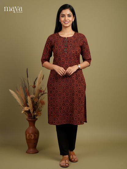 Stunning maroon Ajrakh printed Readymade Kurti - MEC11001