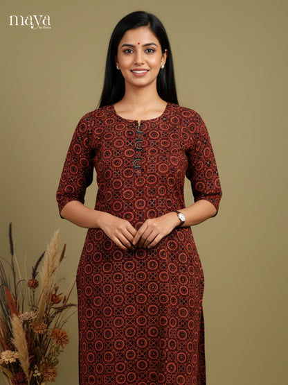 Stunning maroon Ajrakh printed Readymade Kurti - MEC11001