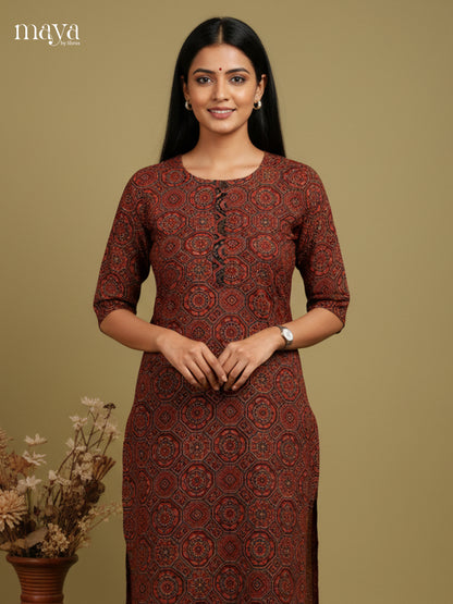 Maroon Ajrakh Printed Readymade Kurti - MEC11009