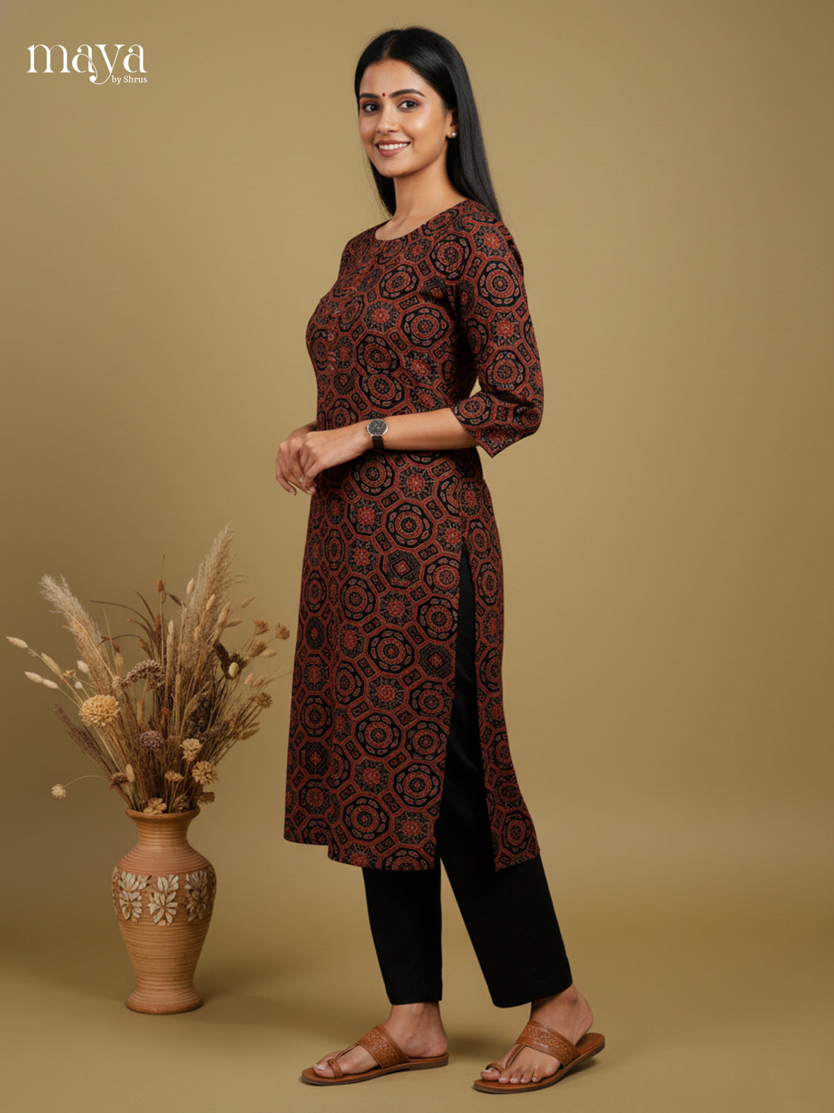 Chic Maroon Ajrakh printed Readymade Kurti - MEC11010