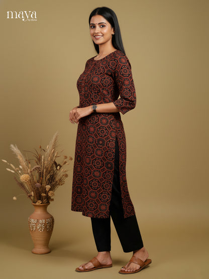 Chic Maroon Ajrakh printed Readymade Kurti - MEC11010