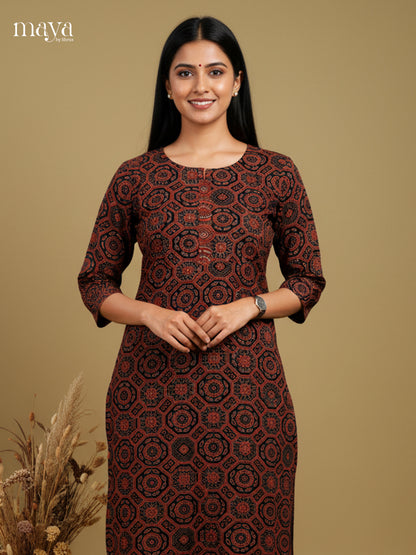 Chic Maroon Ajrakh printed Readymade Kurti - MEC11010