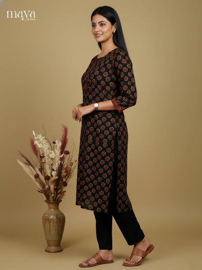 Comfy Black Ajrakh printed Readymade Kurti - MEC11012