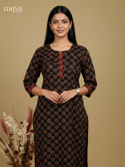 Comfy Black Ajrakh printed Readymade Kurti - MEC11012