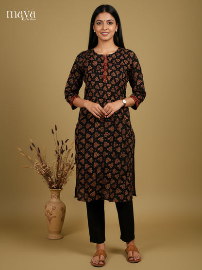 Timeless Black Ajrakh printed Readymade Kurti - MEC11016