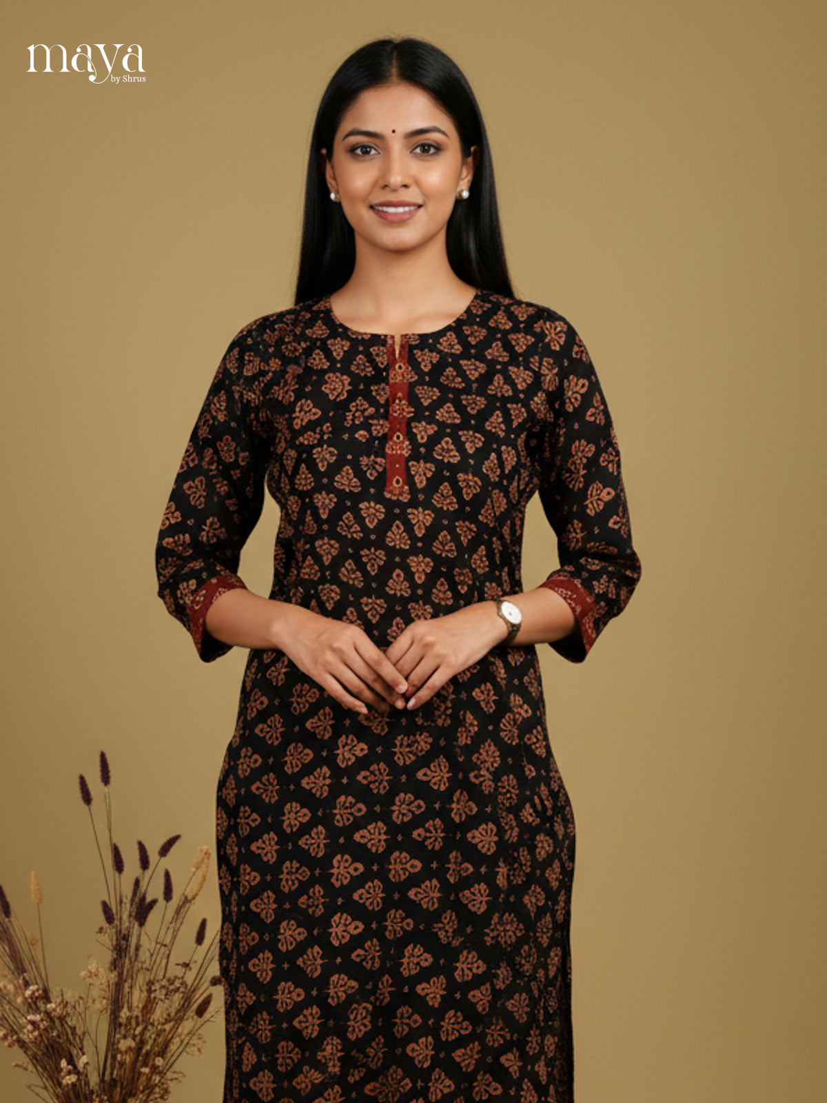Timeless Black Ajrakh printed Readymade Kurti - MEC11016