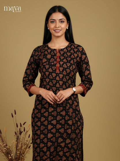 Timeless Black Ajrakh printed Readymade Kurti - MEC11016