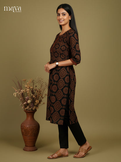 Black Ajrakh printed Readymade Kurti - MEC11018