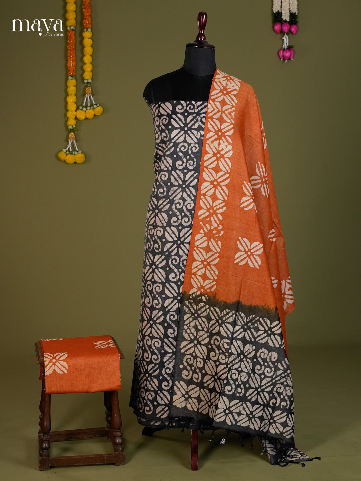 Grey & Orange- Bhatik salwar - MEC13048