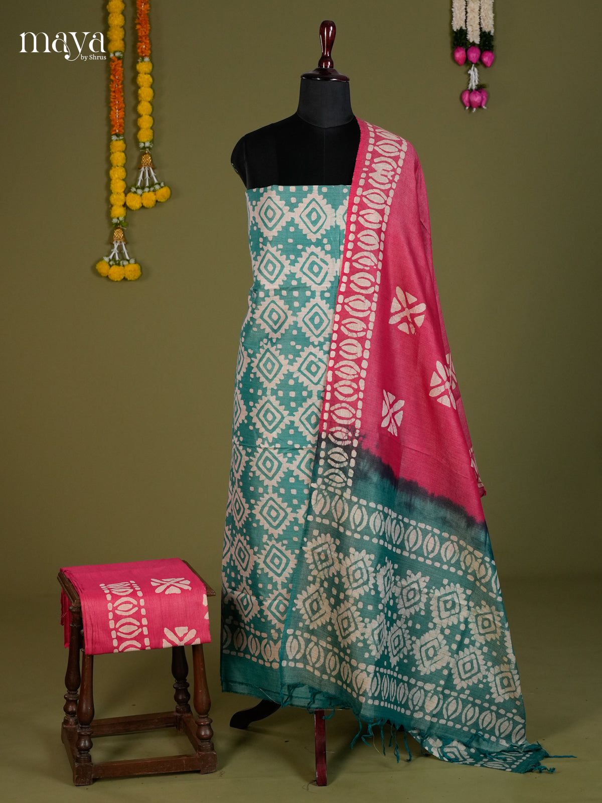 Teal Blue &  Pink-Bhatik salwar - MEC13069