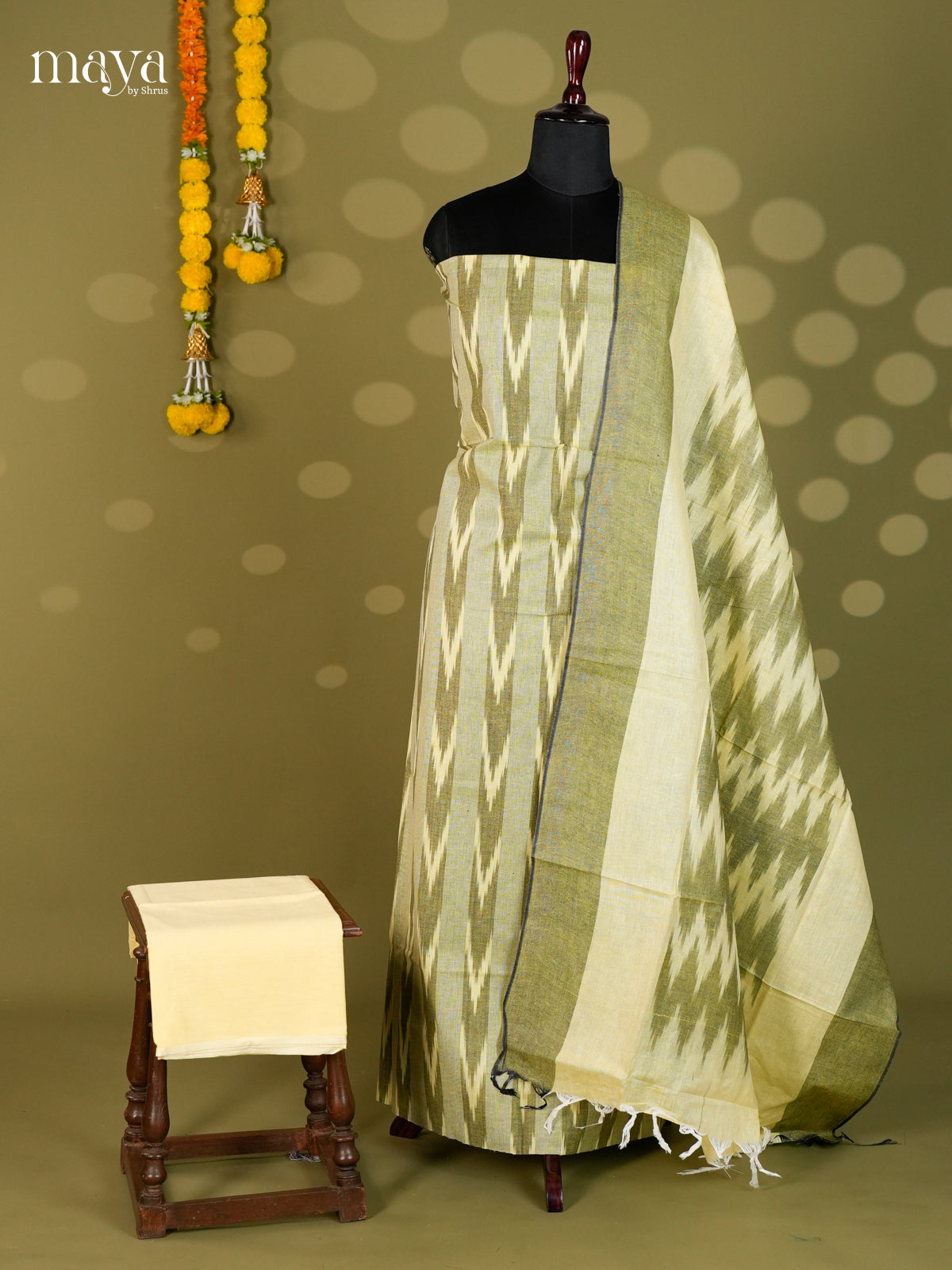 Cream & Green - Ikkat Salwar - MEC18038