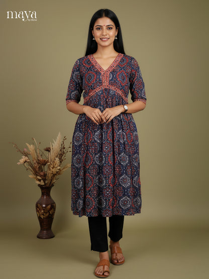 Aliya Cut Ajrakh Readymade Kurti - MEE07027