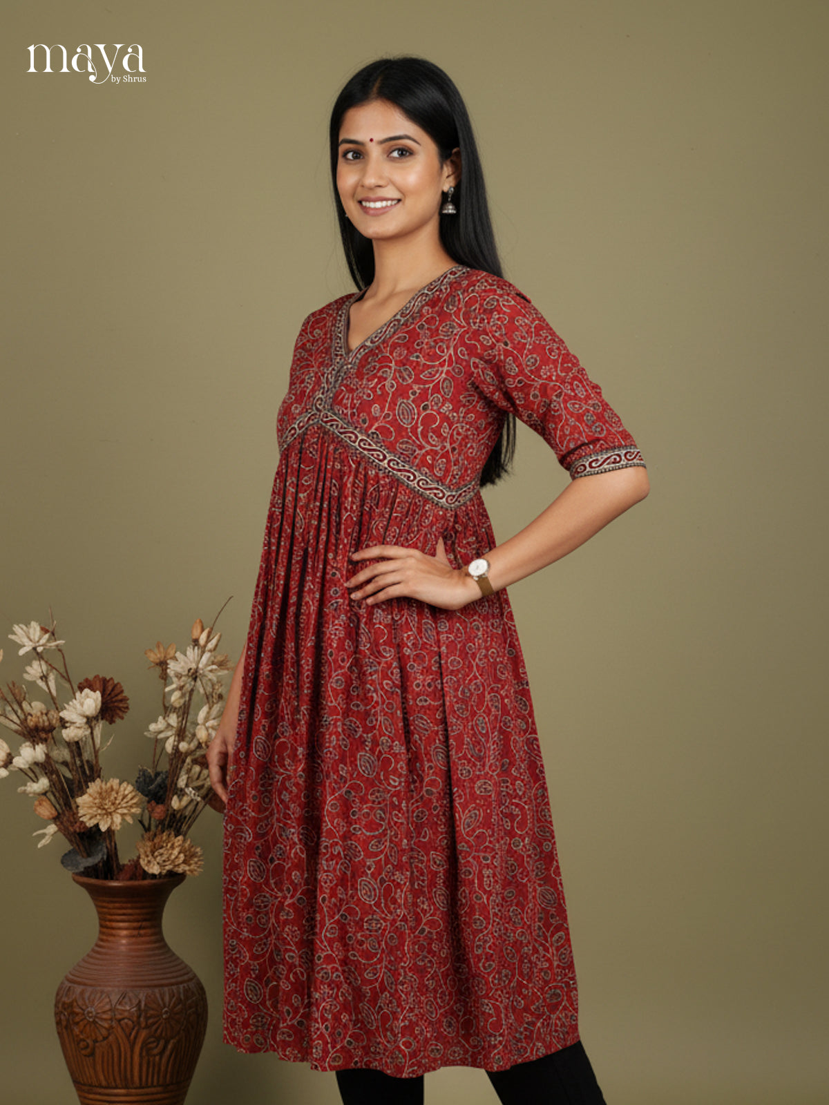 Aliya Cut Ajrakh Readymade Kurti - MEE07029