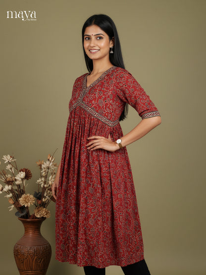 Aliya Cut Ajrakh Readymade Kurti - MEE07029