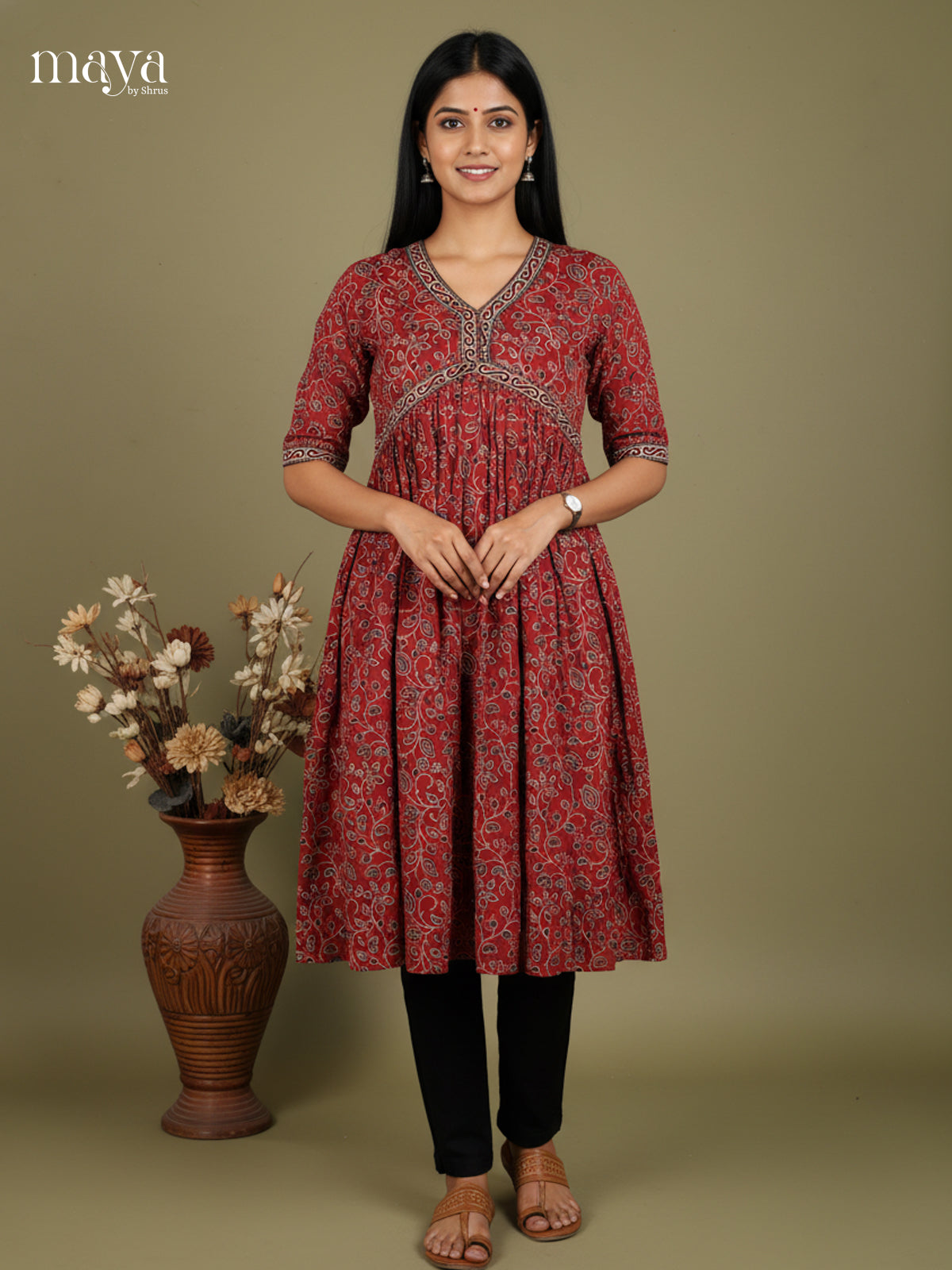 Aliya Cut Ajrakh Readymade Kurti - MEE07029
