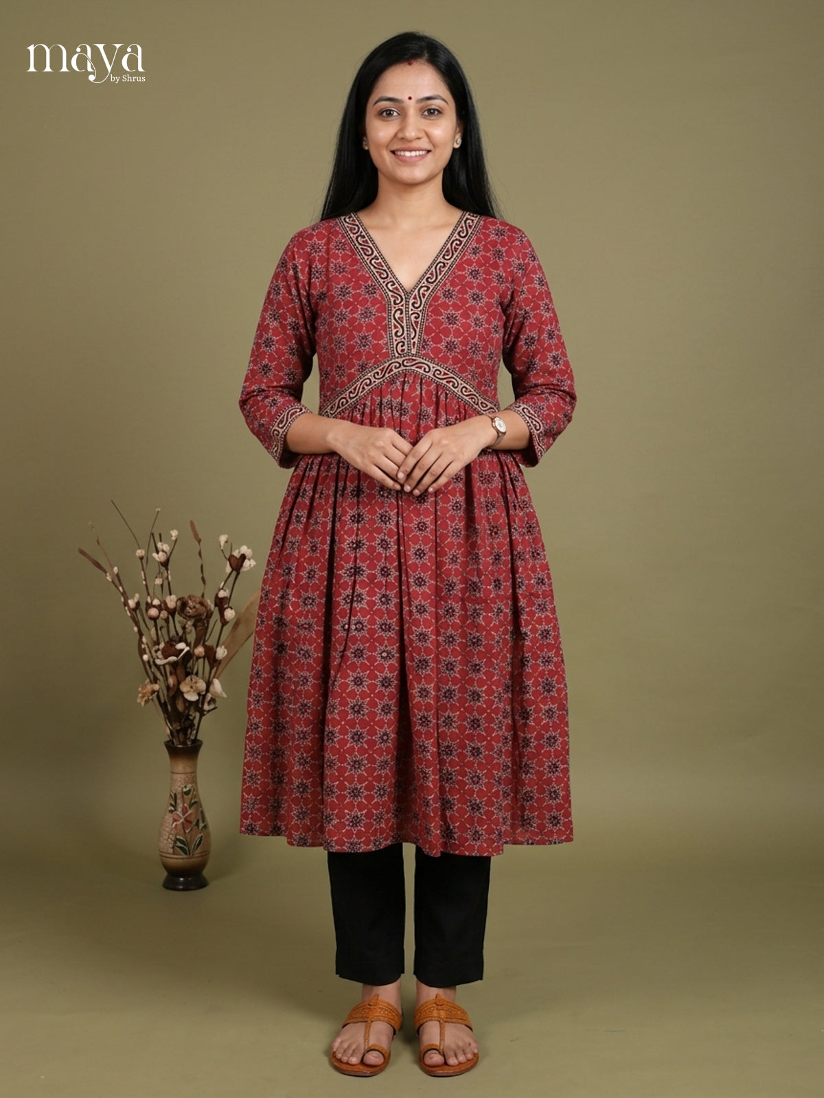 Aliya Cut Ajrakh Readymade Kurti - MEE07032