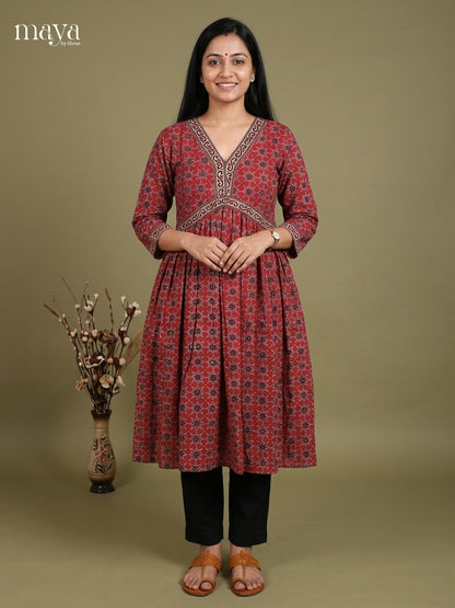 Aliya Cut Ajrakh Readymade Kurti - MEE07032
