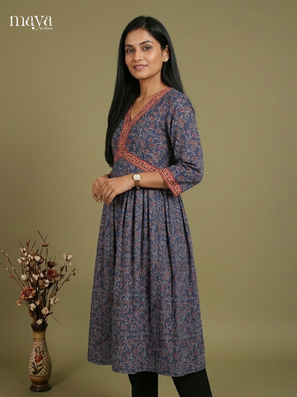 Aliya Cut Ajrakh Readymade Kurti - MEE07035
