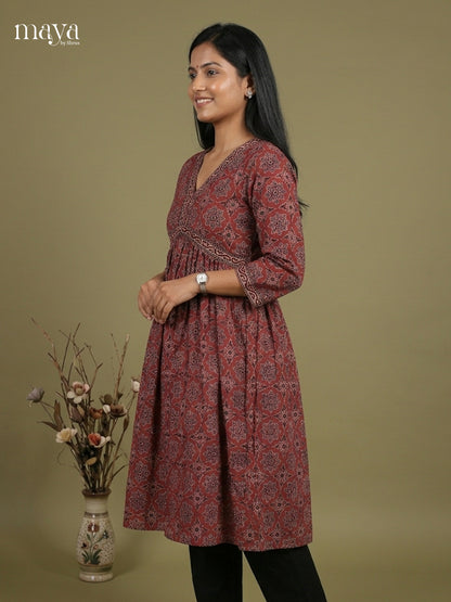 Aliya Cut Ajrakh Readymade Kurti - MEE07036