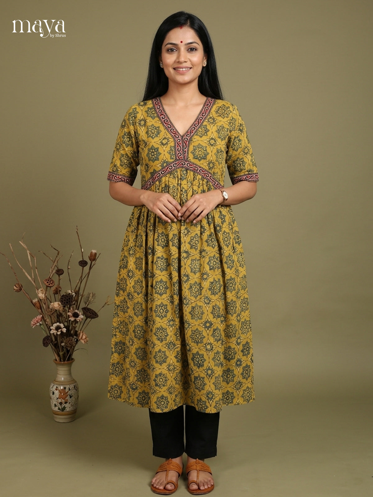 Aliya Cut Ajrakh Readymade Kurti - MEE07040