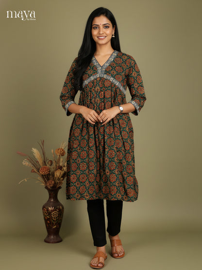 Aliya Cut Ajrakh Readymade Kurti - MEE07041